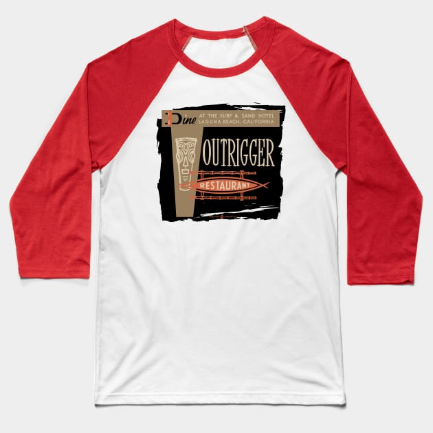 Vintage Outrigger Tiki Restaurant Baseball T-Shirt by StudioPM71